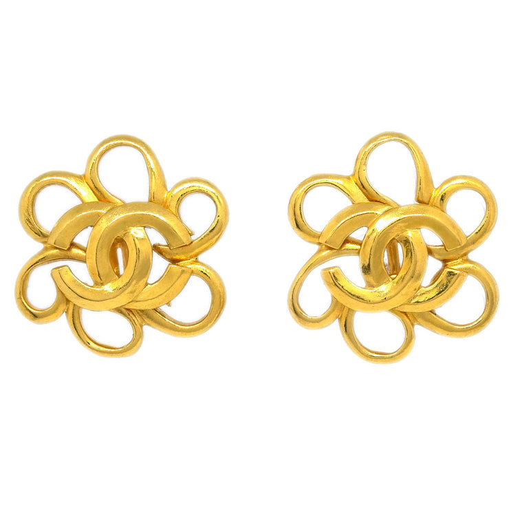 Chanel Flower Earrings Clip-On Gold 96P