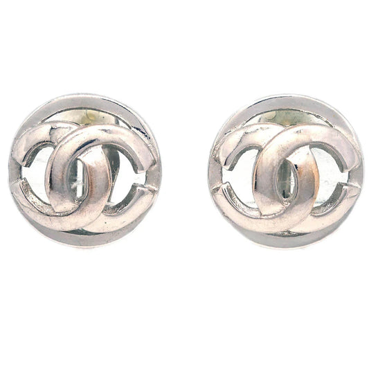 Chanel CC Button Earrings Clip-On Silver 05C