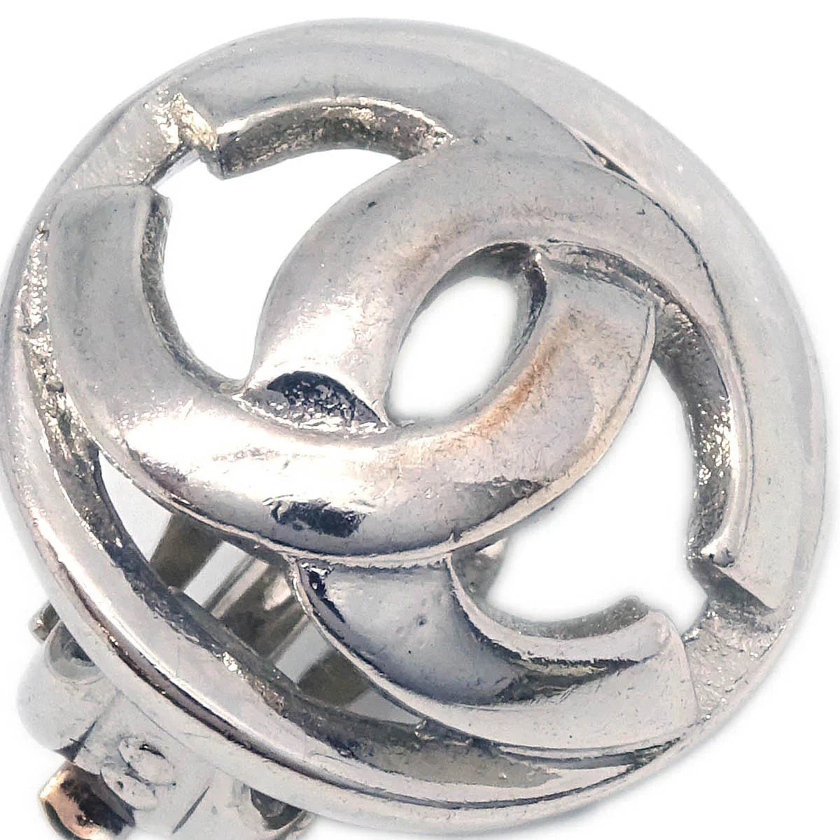 Chanel CC Button Earrings Clip-On Silver 05C