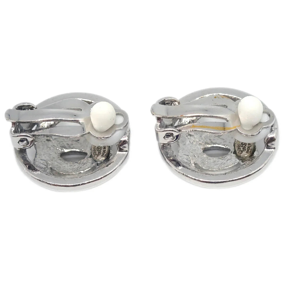 Chanel CC Button Earrings Clip-On Silver 05C