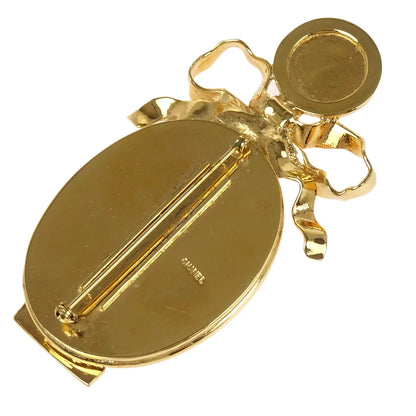 Chanel Bow Mirror Brooch Pin Gold