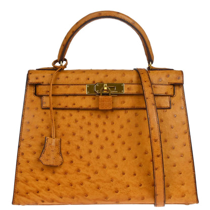 Hermes * Chestnut Ostrich Kelly 28 Sellier 2way Shoulder Handbag