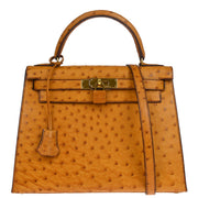 Hermes * Chestnut Ostrich Kelly 28 Sellier 2way Shoulder Handbag