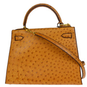 Hermes * Chestnut Ostrich Kelly 28 Sellier 2way Shoulder Handbag