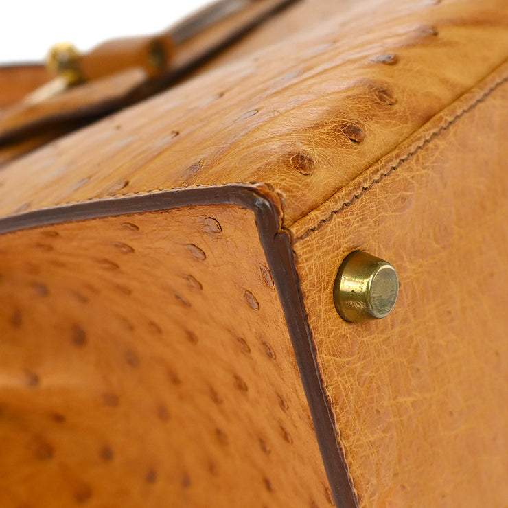Hermes * Chestnut Ostrich Kelly 28 Sellier 2way Shoulder Handbag