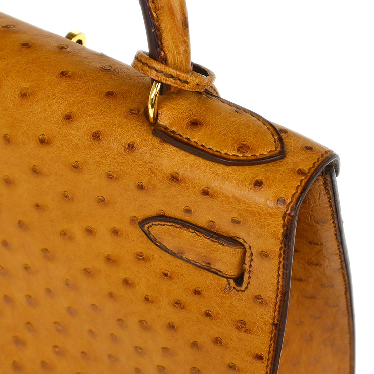 Hermes * Chestnut Ostrich Kelly 28 Sellier 2way Shoulder Handbag