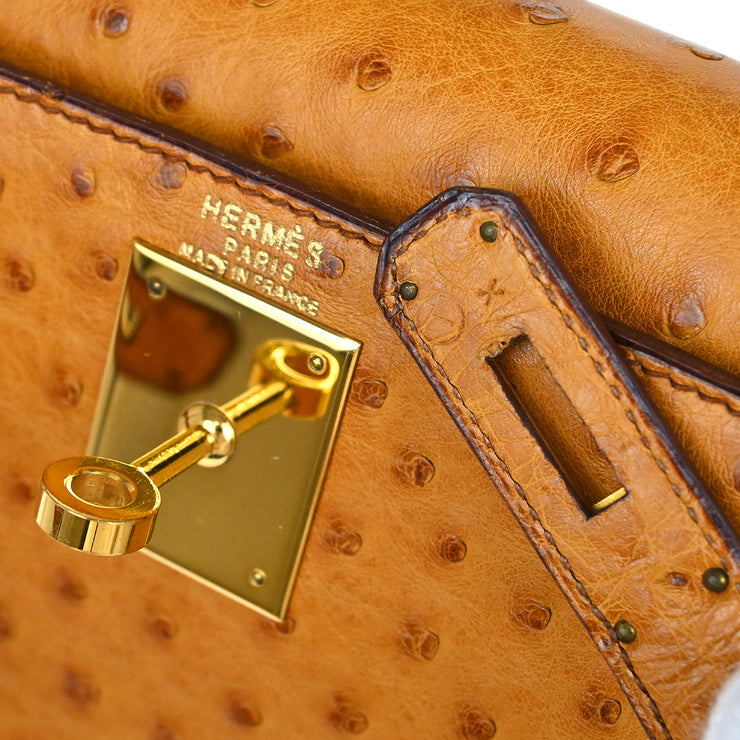 Hermes * Chestnut Ostrich Kelly 28 Sellier 2way Shoulder Handbag