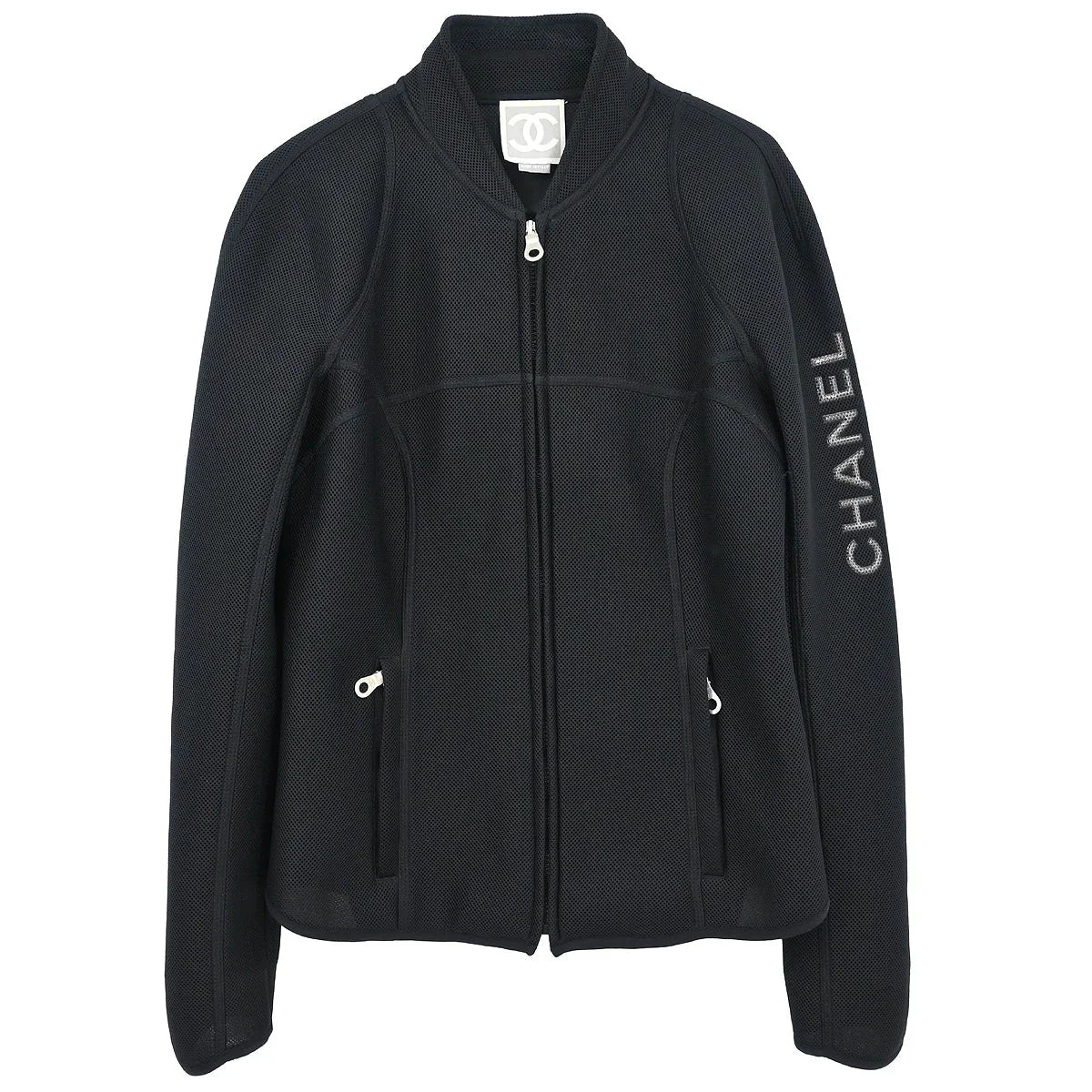 シャネル ナイロンジャケット CHANEL ノーカラージャケット 34 ブラック シルク ナイロン