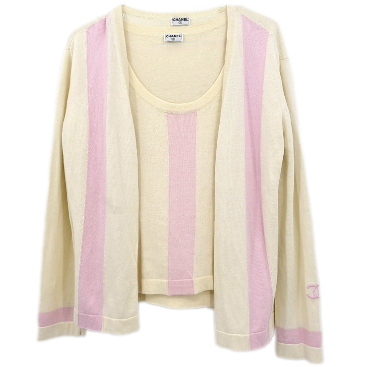 Chanel Ensemble Cardigan Sleeveless Top White