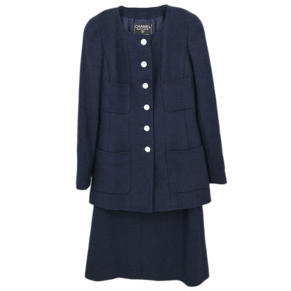 Chanel 1997 Setup Suit Jacket Skirt Navy #38