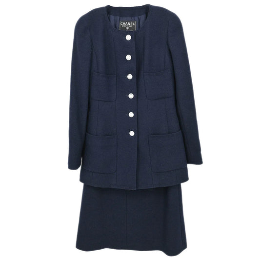 Chanel 1997 Setup Suit Jacket Skirt Navy #38