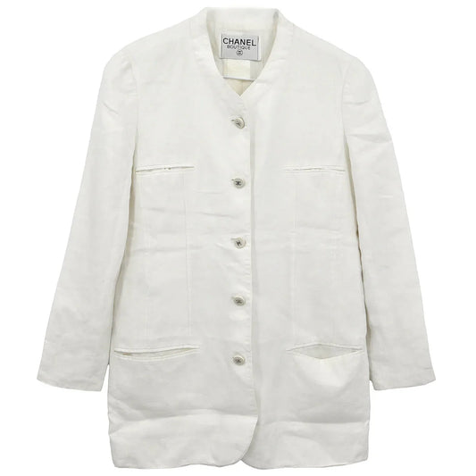 Chanel Collarless Single Breasted Jacket White