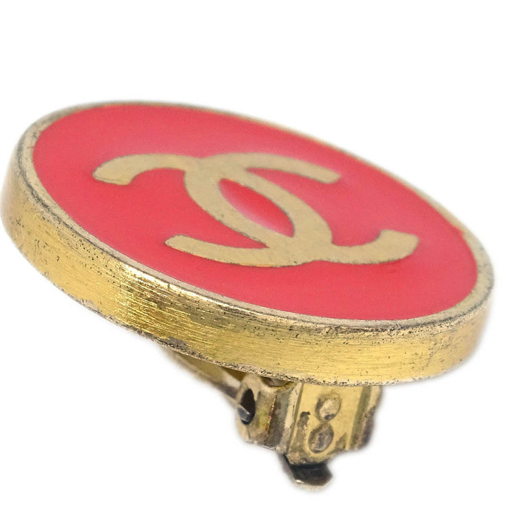 Chanel Button Earrings Clip-On Gold Red 01P