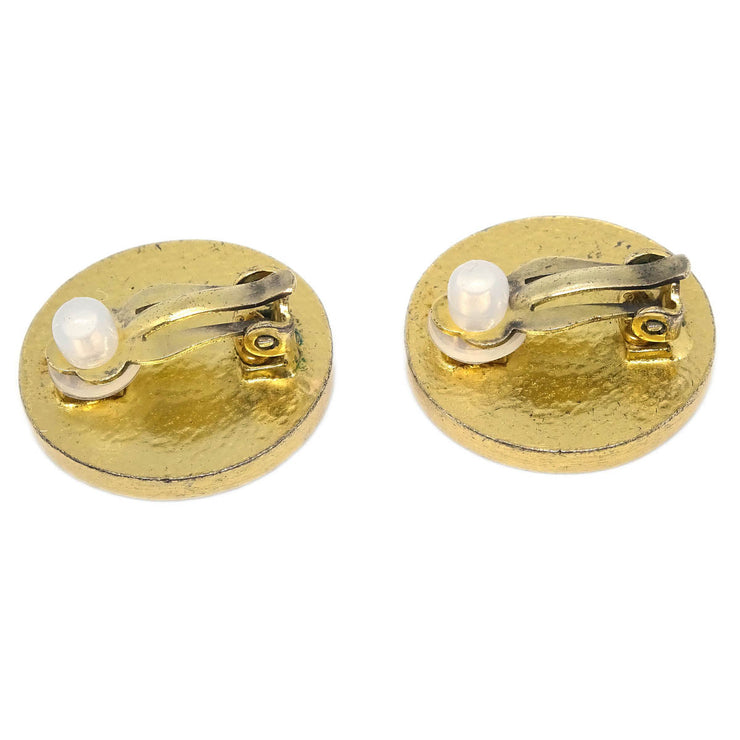 Chanel Button Earrings Clip-On Gold Red 01P