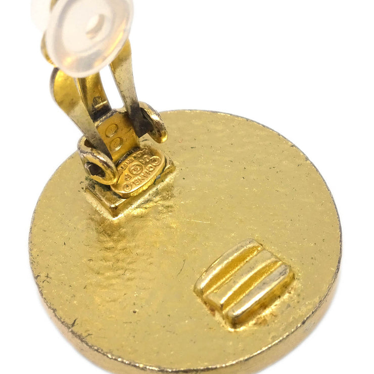 Chanel Button Earrings Clip-On Gold Red 01P