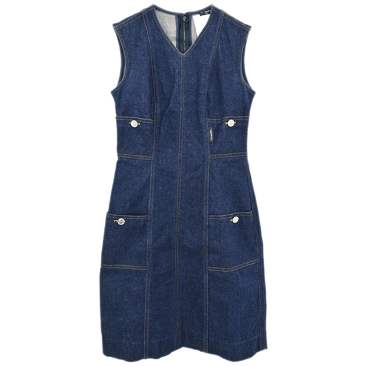 Chanel Denim Sleeveless Dress Indigo #36