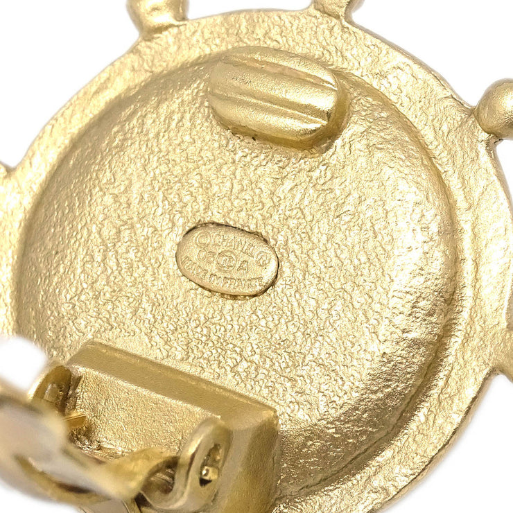 Chanel Gold Button Earrings Clip-On Rhinestone Costume Pearl 05A