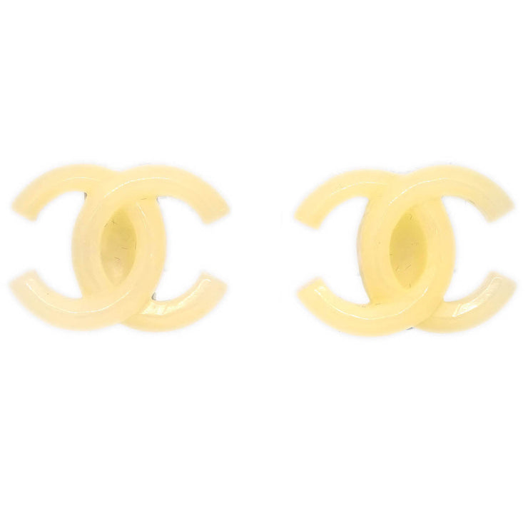 Chanel CC Earrings Clip-On White Acrylic 02P