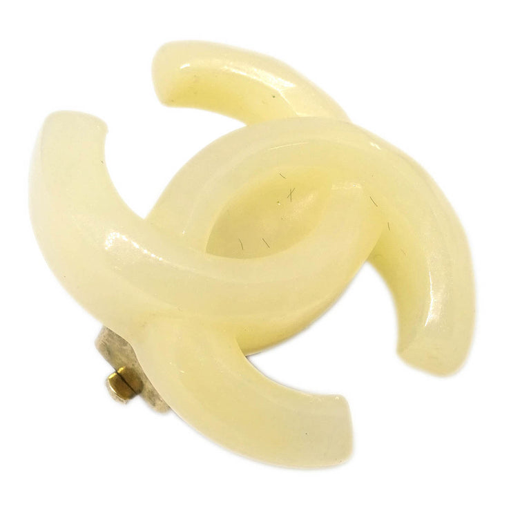 Chanel CC Earrings Clip-On White Acrylic 02P