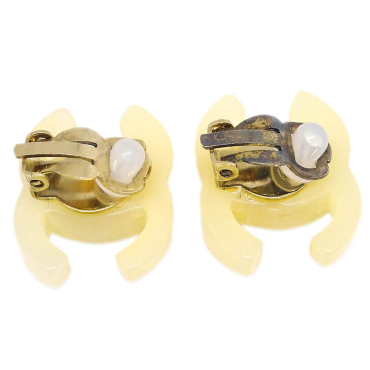 Chanel CC Earrings Clip-On White Acrylic 02P