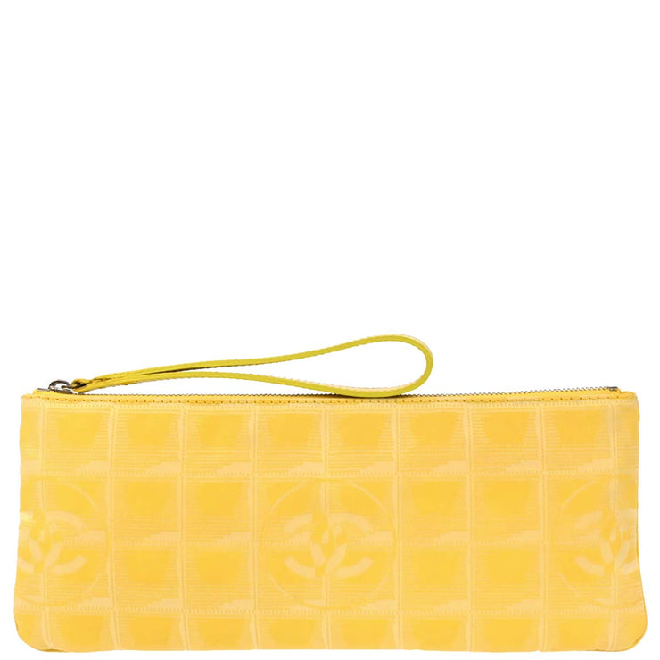 Chanel 2001-2003 Yellow Jacquard Nylon Travel Line Clutch Bag