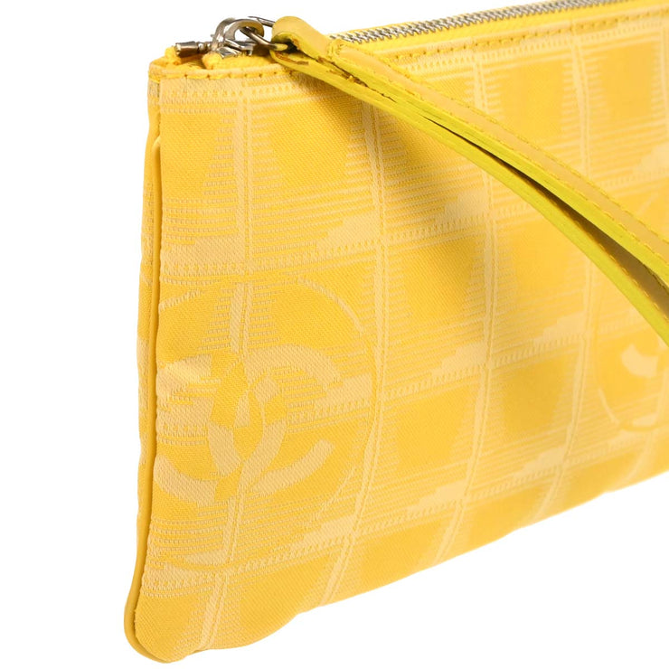 Chanel 2001-2003 Yellow Jacquard Nylon Travel Line Clutch Bag