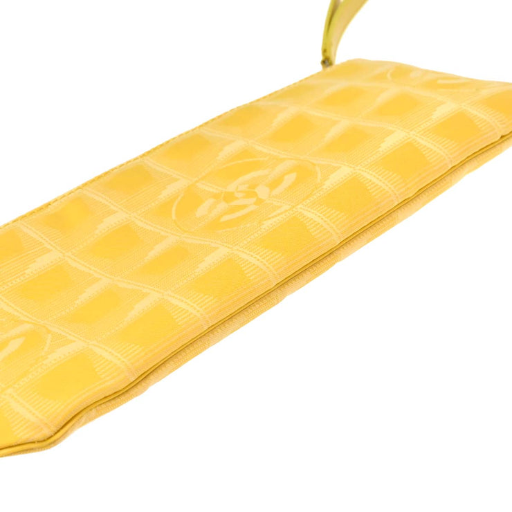 Chanel 2001-2003 Yellow Jacquard Nylon Travel Line Clutch Bag