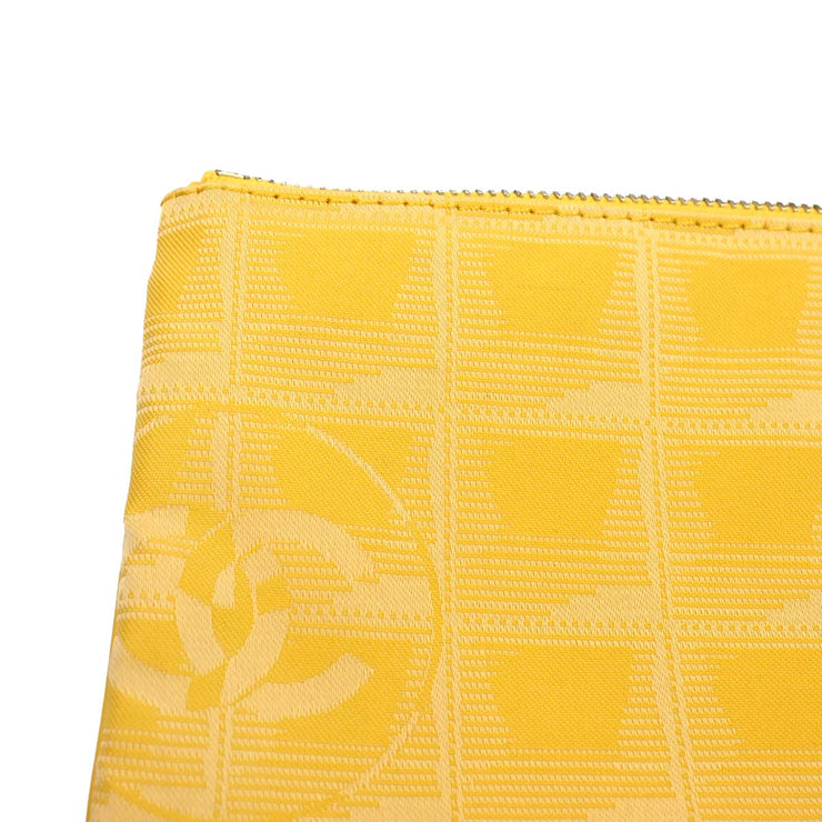 Chanel 2001-2003 Yellow Jacquard Nylon Travel Line Clutch Bag