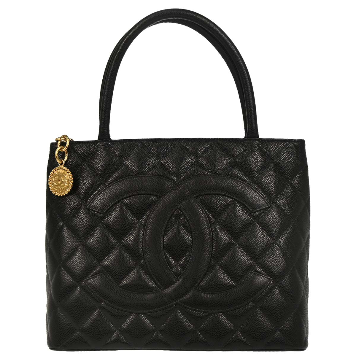 Chanel Black Caviar Medallion Tote Handbag