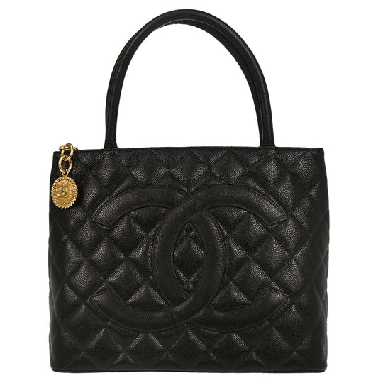 Chanel Black Caviar Medallion Tote Handbag
