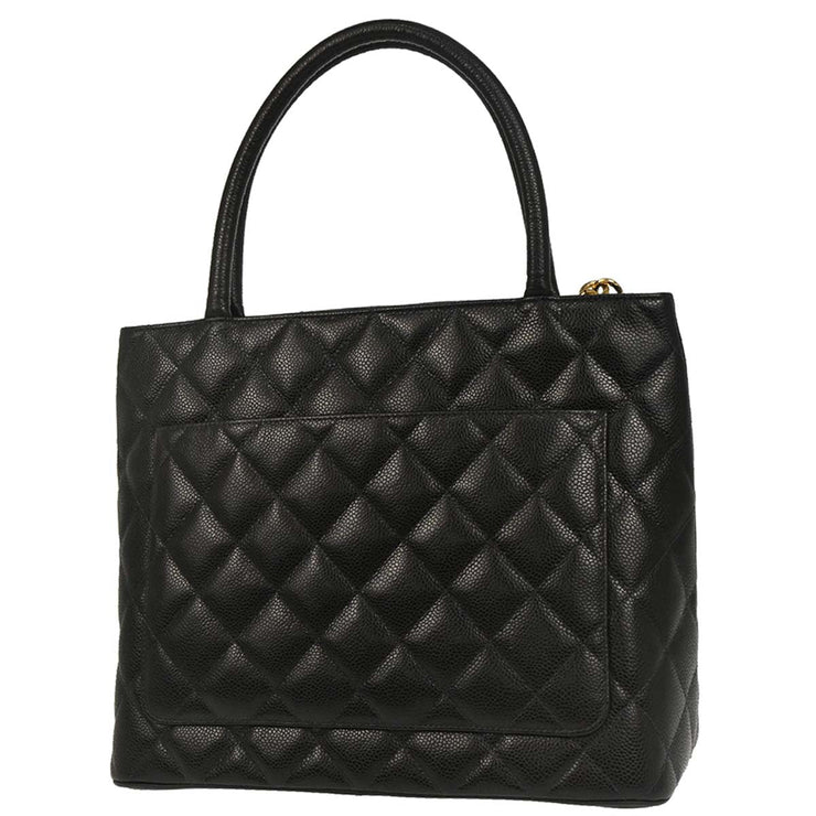 Chanel 2004-2005 Black Caviar Medallion Tote Handbag