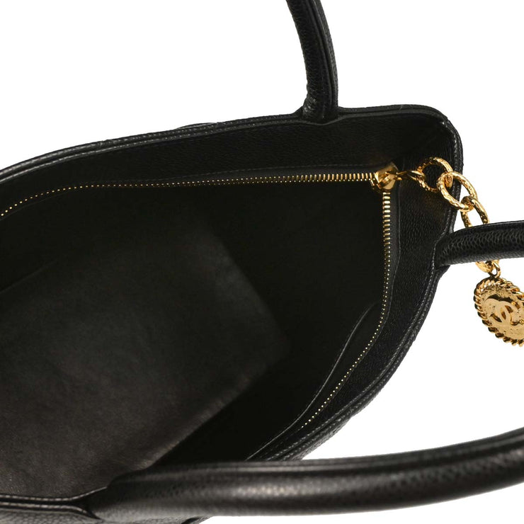 Chanel 2004-2005 Black Caviar Medallion Tote Handbag