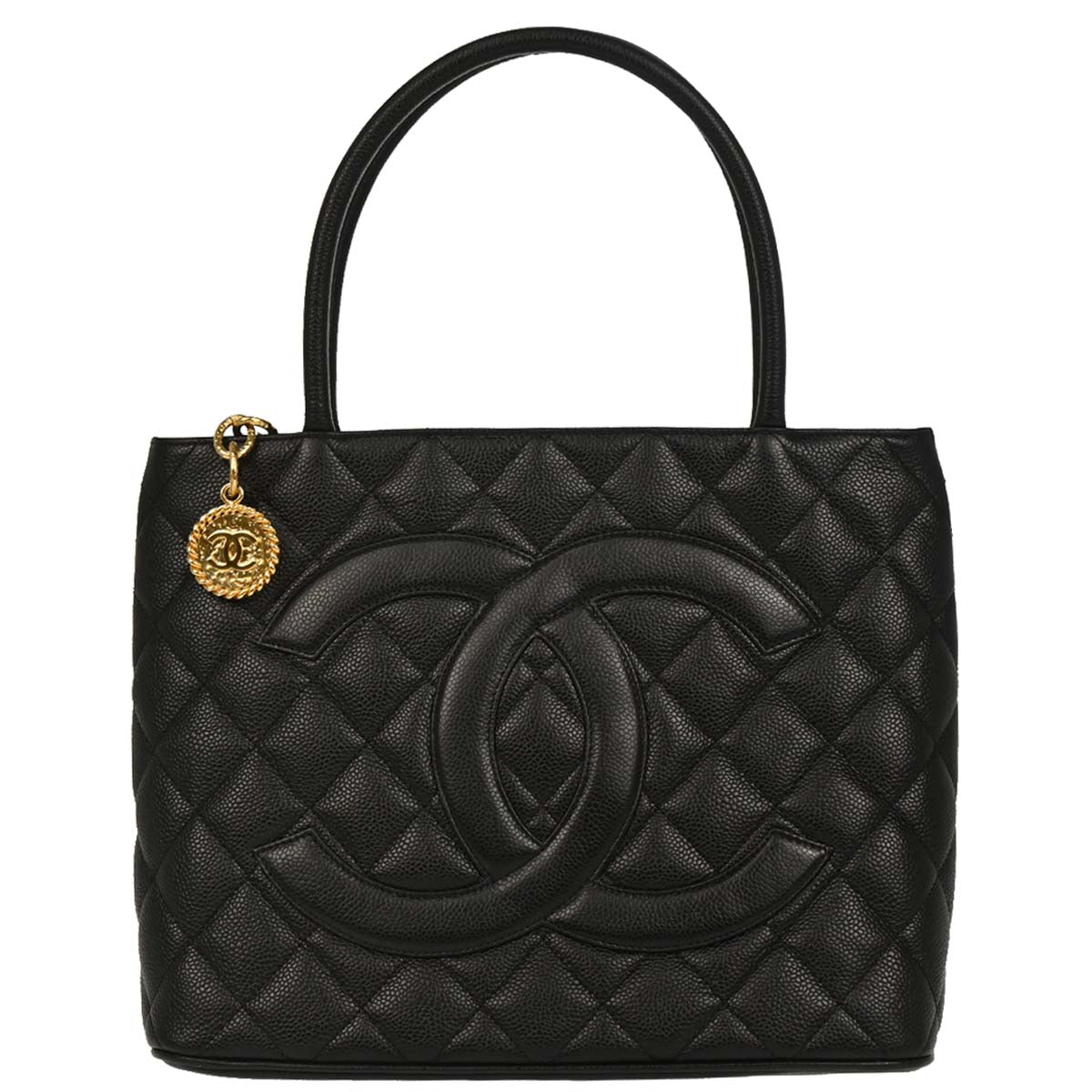 Chanel Black Caviar Medallion Tote Handbag