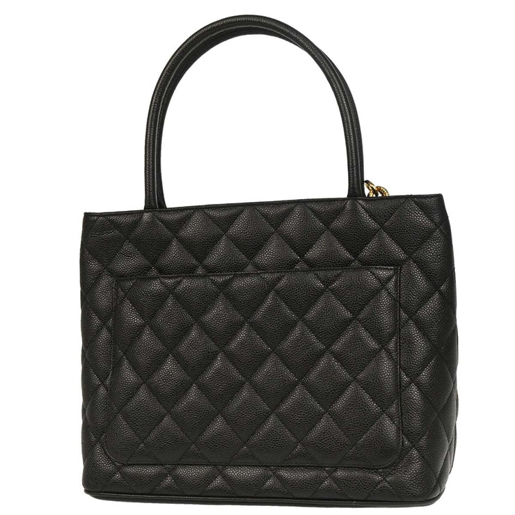 Chanel 2004-2005 Black Caviar Medallion Tote Handbag