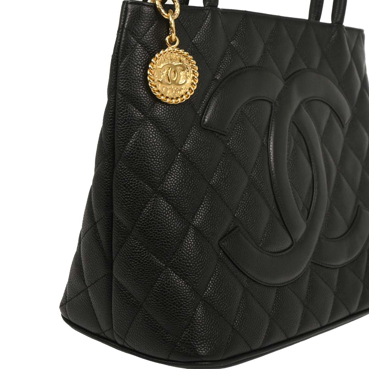 Chanel Black Caviar Medallion Tote Handbag