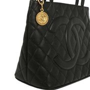 Chanel 2004-2005 Black Caviar Medallion Tote Handbag