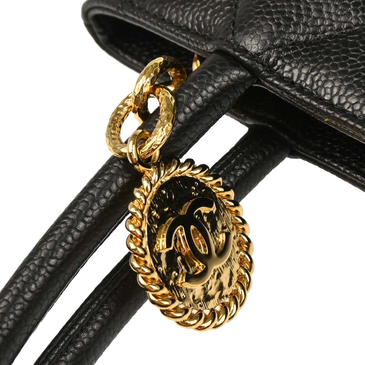 Chanel Black Caviar Medallion Tote Handbag