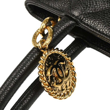 Chanel Black Caviar Medallion Tote Handbag