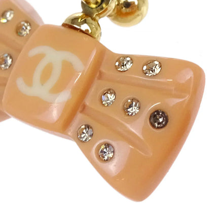 Chanel Bow Dangle Piercing Earrings Rhinestone 02P