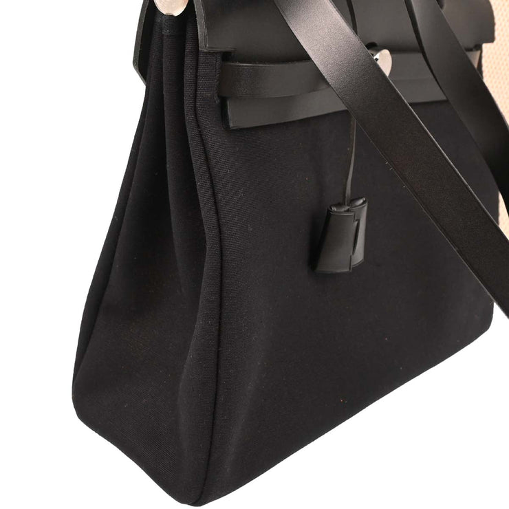 Hermes Black Natural Toile GM Officier Herbag PM 2 in 1 Handbag