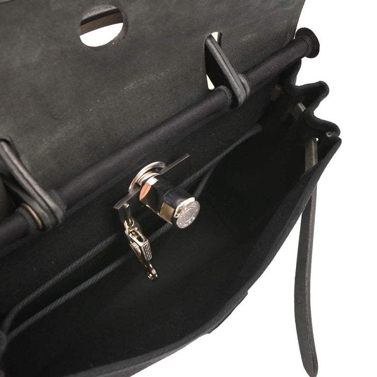 Hermes Black Natural Toile GM Officier Herbag PM 2 in 1 Handbag