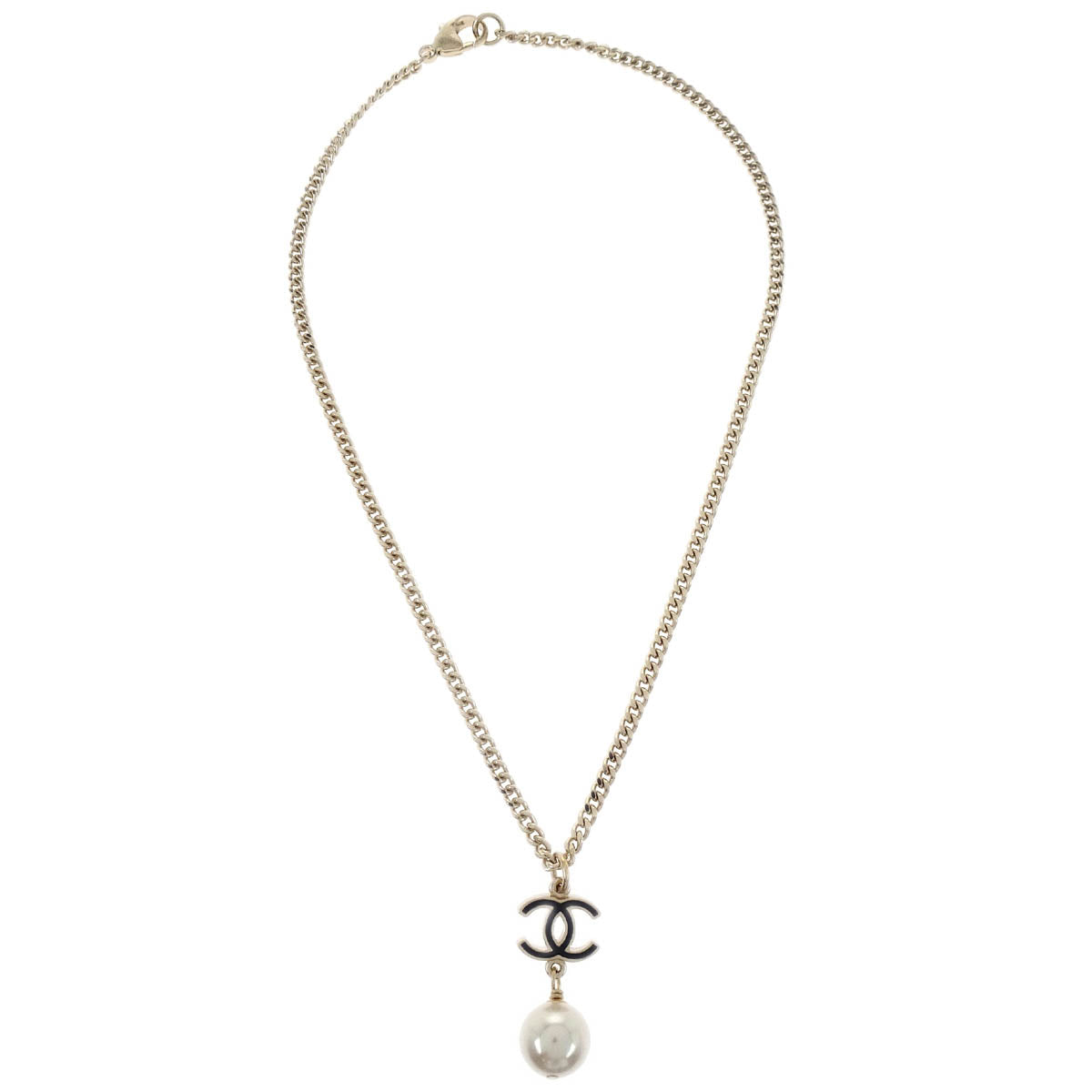 Chanel Chain Pendant Necklace CC Costume Pearl Gold 07C