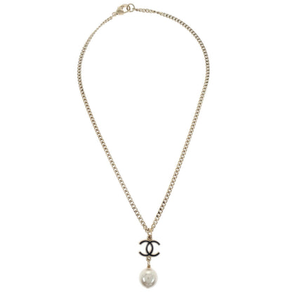 Chanel Chain Pendant Necklace CC Costume Pearl Gold 07C