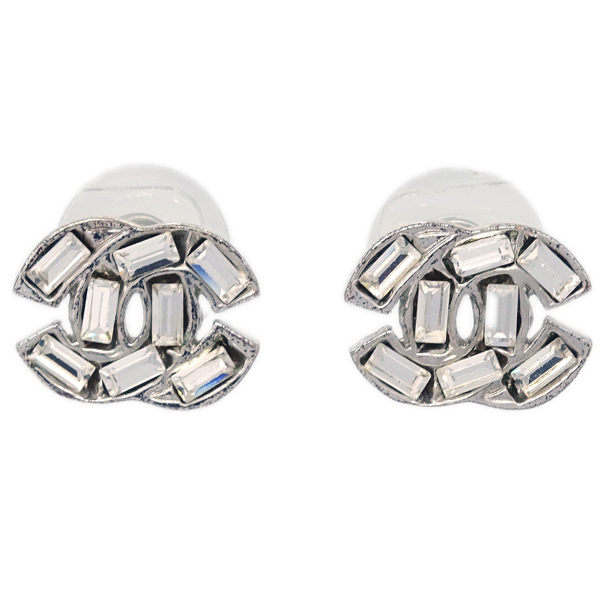 Chanel CC Piercing Earrings Silver Rhinestone 01P – AMORE