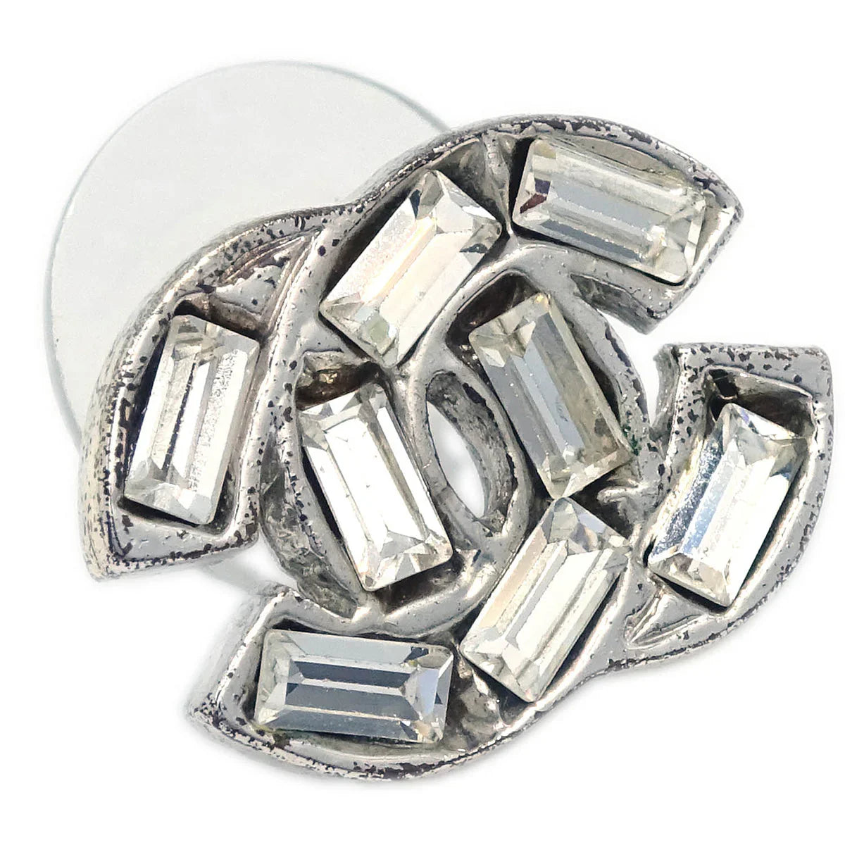 Chanel CC Piercing Earrings Silver Rhinestone 01P