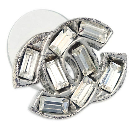 Chanel CC Piercing Earrings Silver Rhinestone 01P