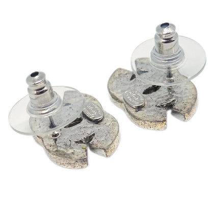 Chanel CC Piercing Earrings Silver Rhinestone 01P