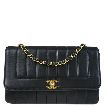 Chanel Black Lambskin Mademoiselle Straight Flap Shoulder Bag