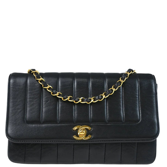 Chanel Black Lambskin Mademoiselle Straight Flap Shoulder Bag