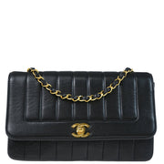 Chanel 1991-1994 Black Lambskin Mademoiselle Straight Flap Shoulder Bag